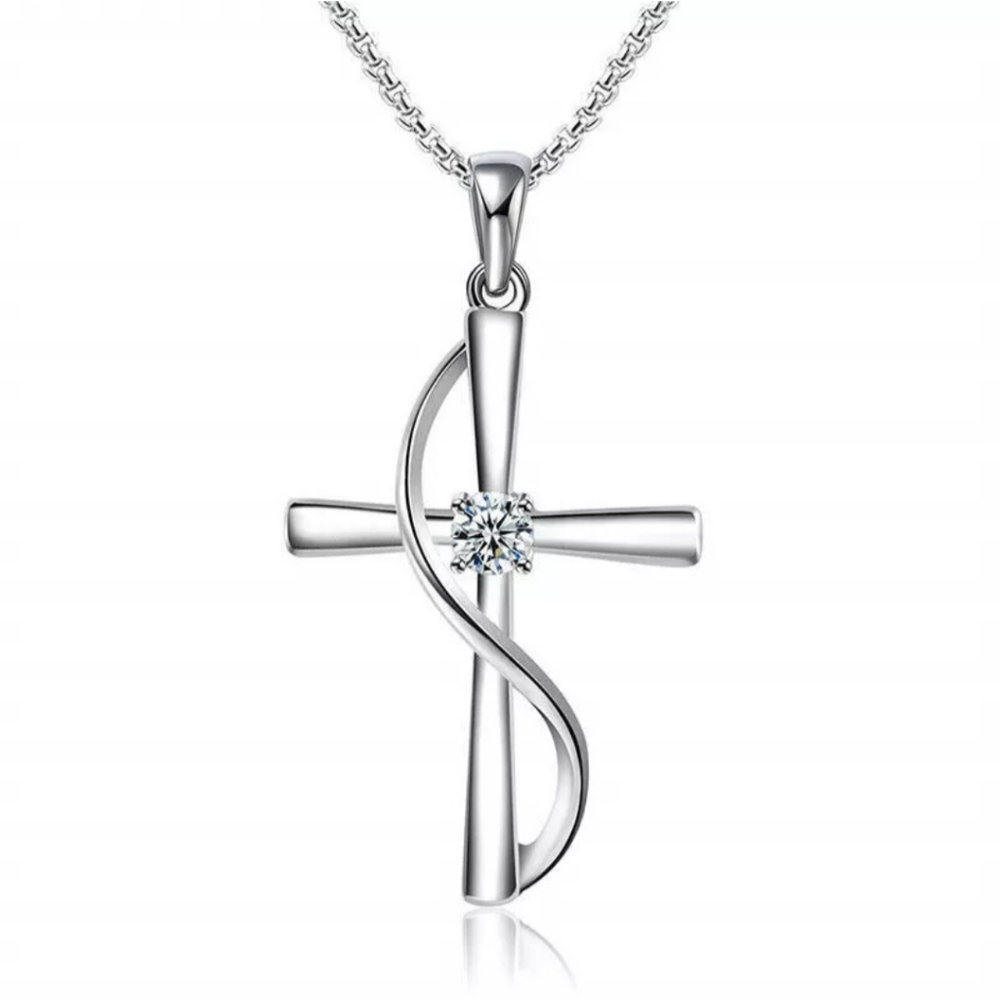 Silver Cross Rhinestone Crystal Jesus Crucifix Pendant Adjustable Chain Necklace